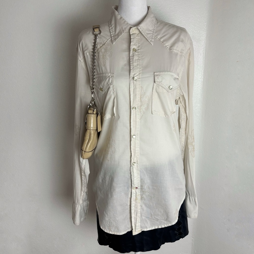 Guess Jeans Western Pearl Snap Shirt – Off-White – Size S (2007)